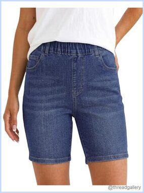 Pull On Elastic Waist Jean Shorts 7'' Inseam Stretchy Denim Casual Summer